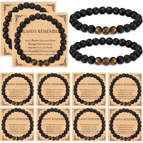 Elegant 12-Piece Heart Beaded Bracelet Set: Natural Stones & Inspiration Cards